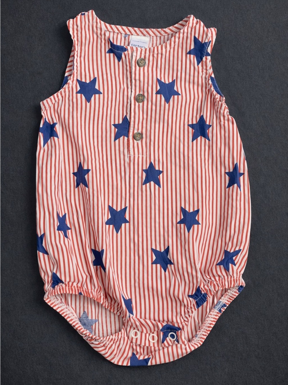 Carter's Red & Blue Striped Star Sleeveless Cotton Romper